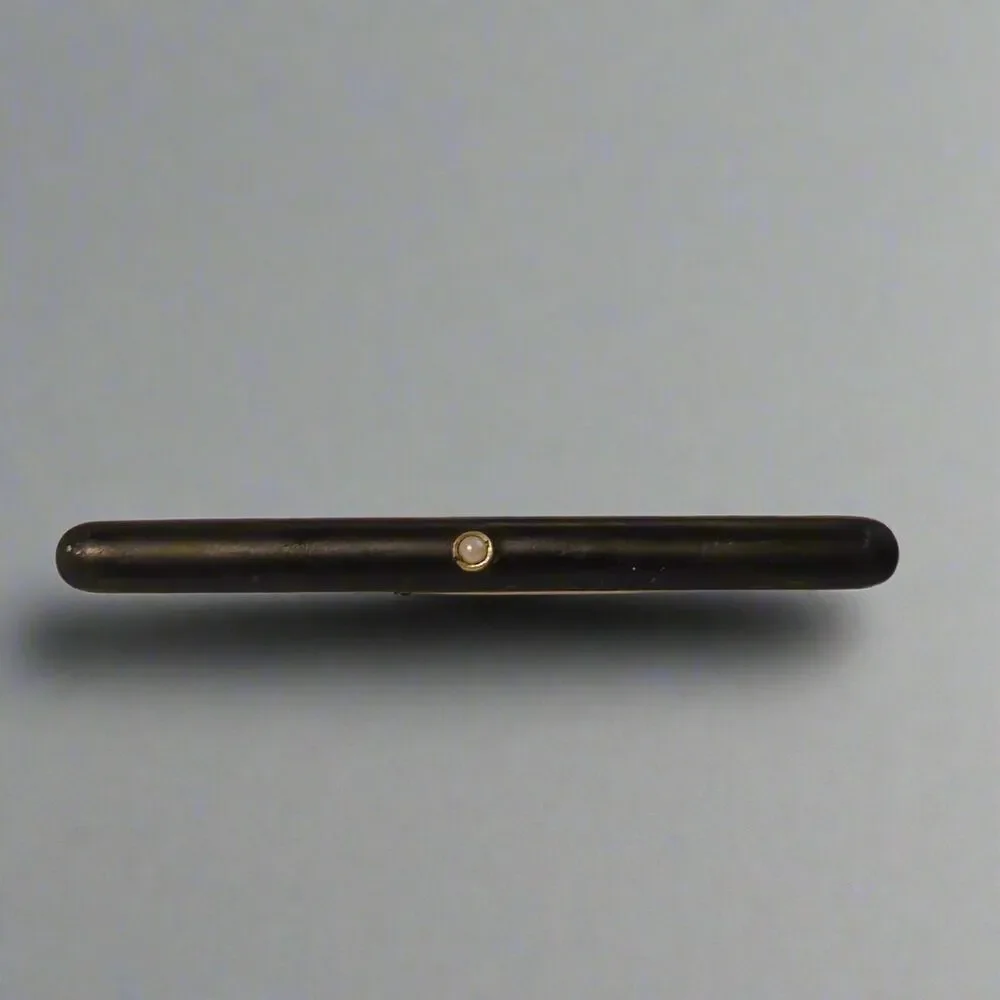 Vintage C. & H. Co. Black Enamel Seed Pearl Bar Brooch